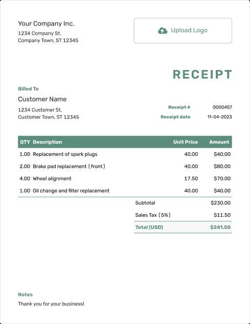 invoice receipt template word