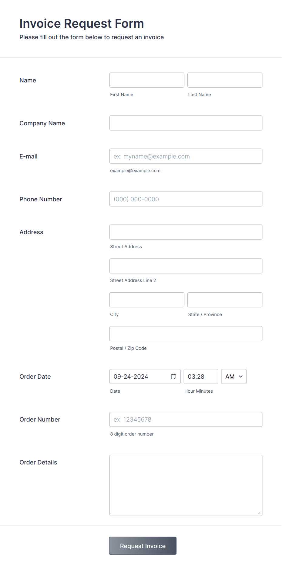 invoice request form template