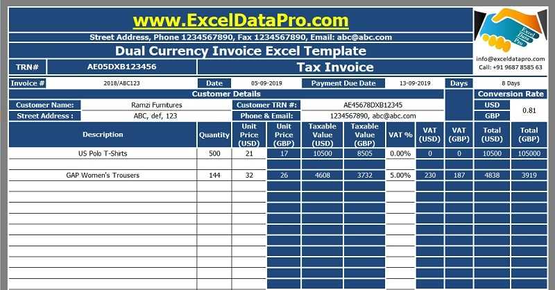 invoice template excel format