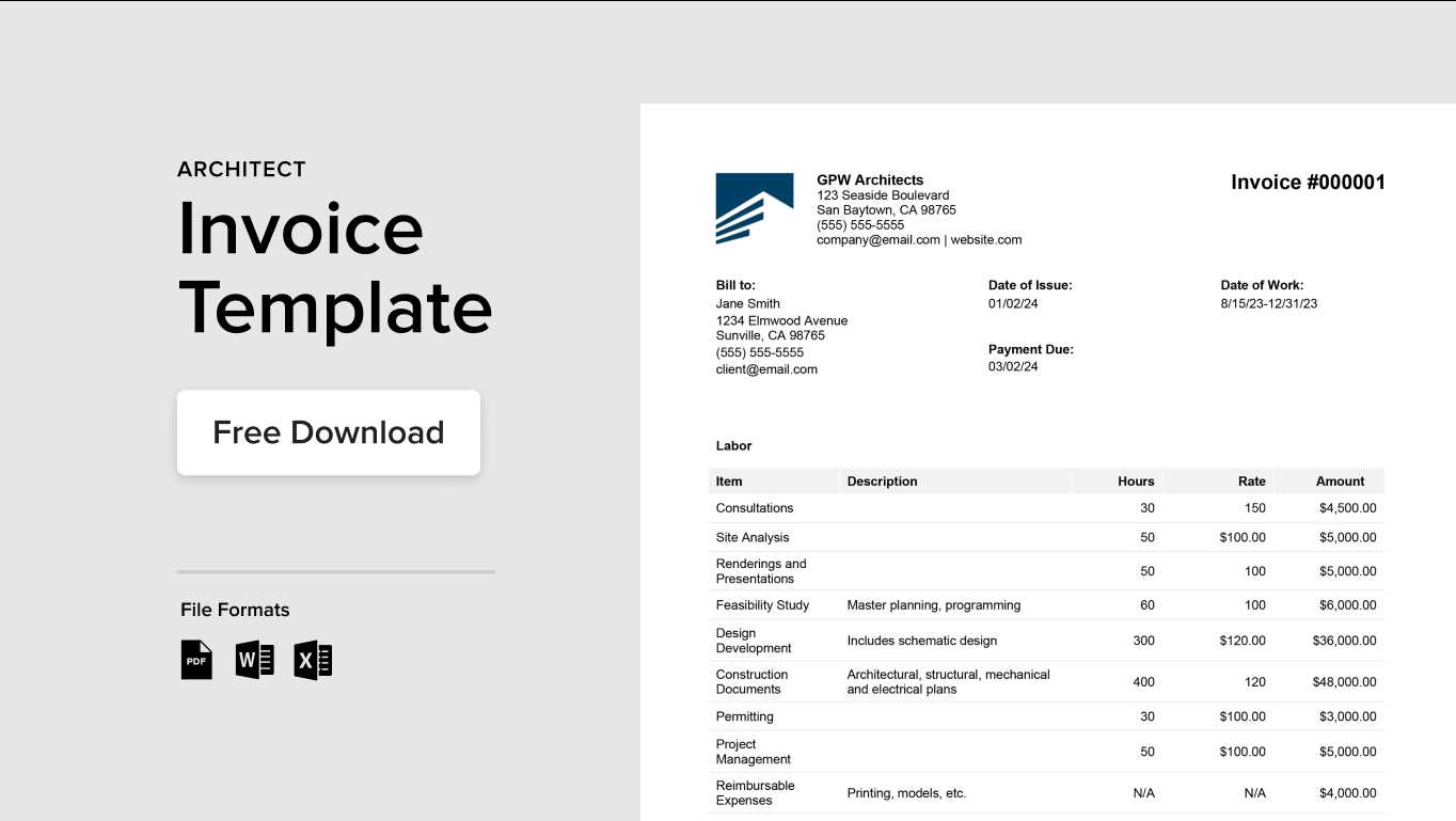 invoice template for architectural services
