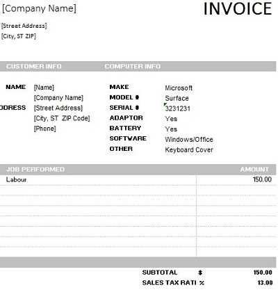 invoice template for computer services