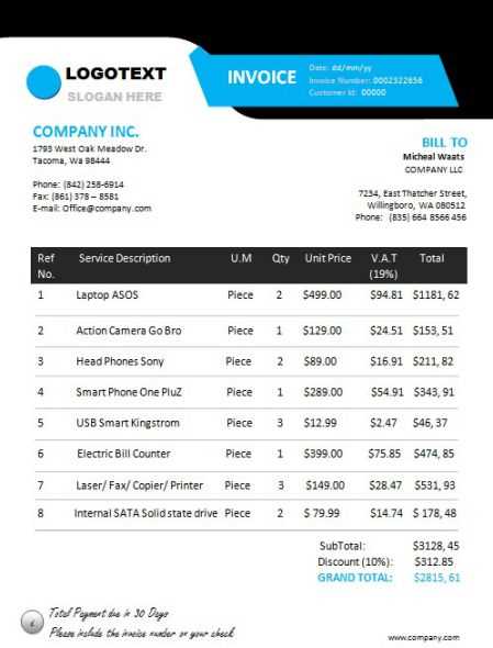 invoice template for electrical work