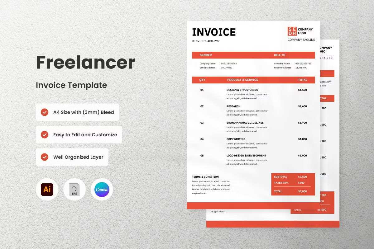 invoice template for graphic designer freelance