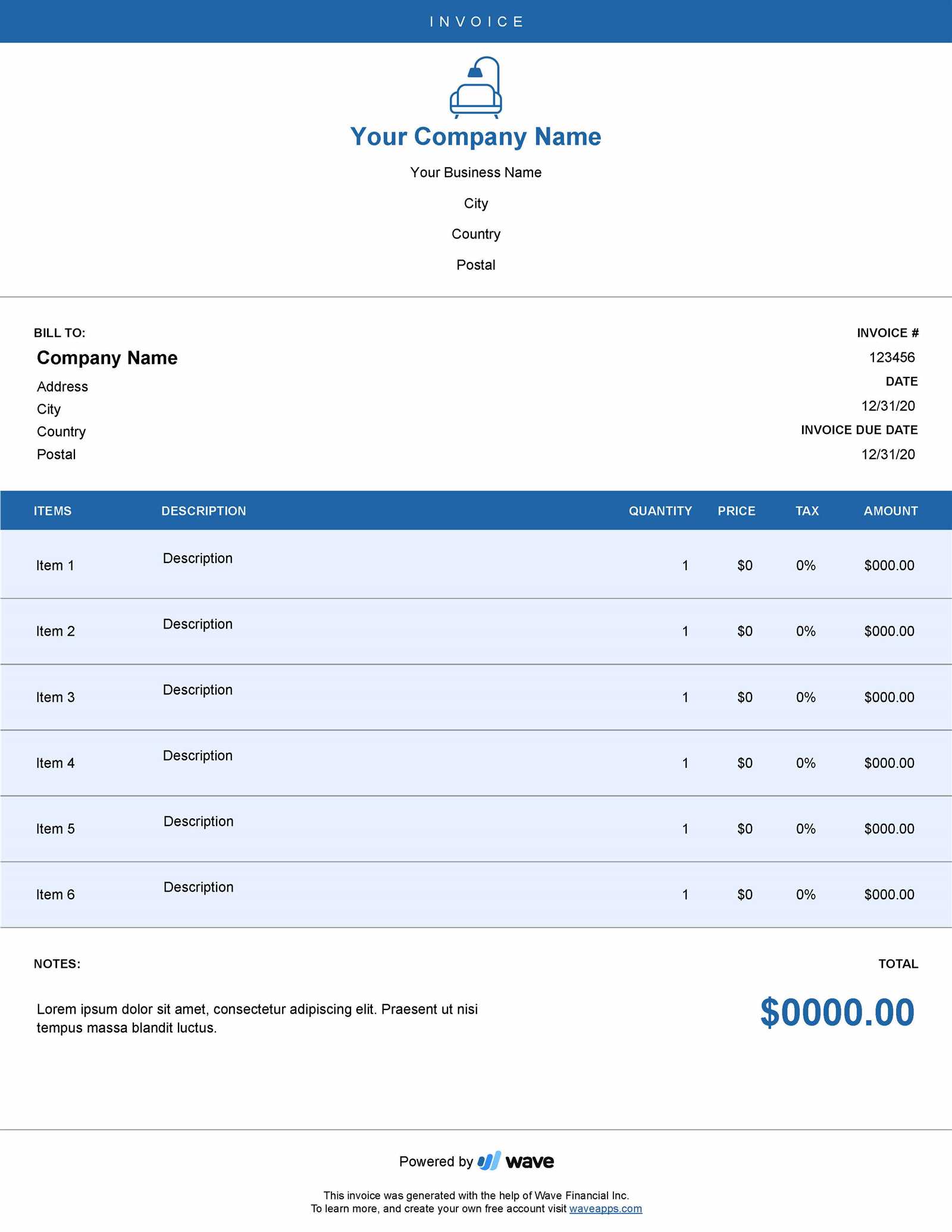 invoice template for interior design services