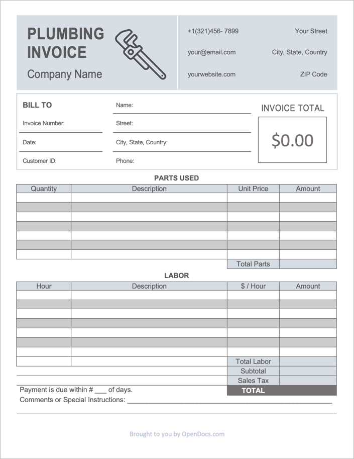 invoice template for plumbing services