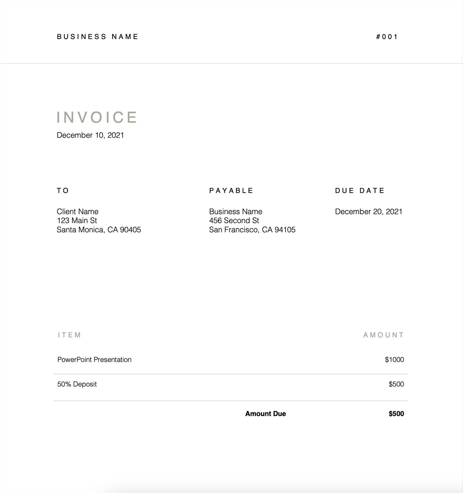 invoice template for self employed
