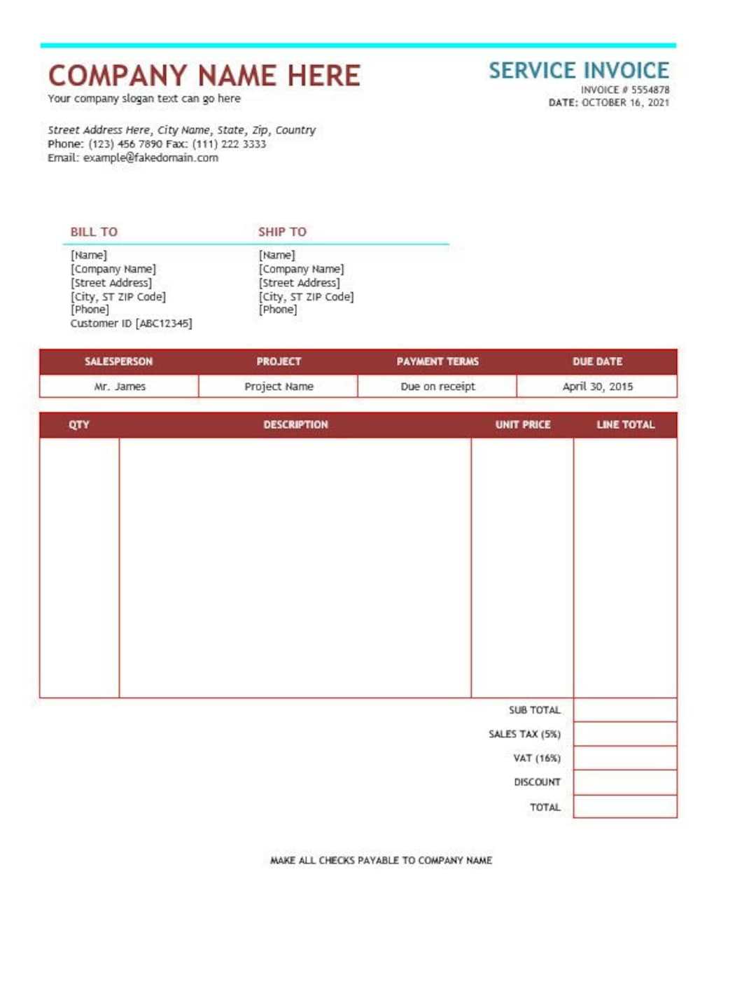 invoice template for services