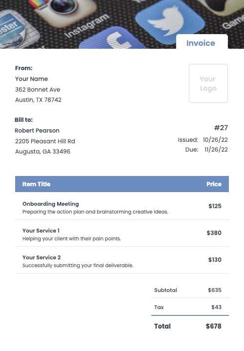 invoice template for social media services