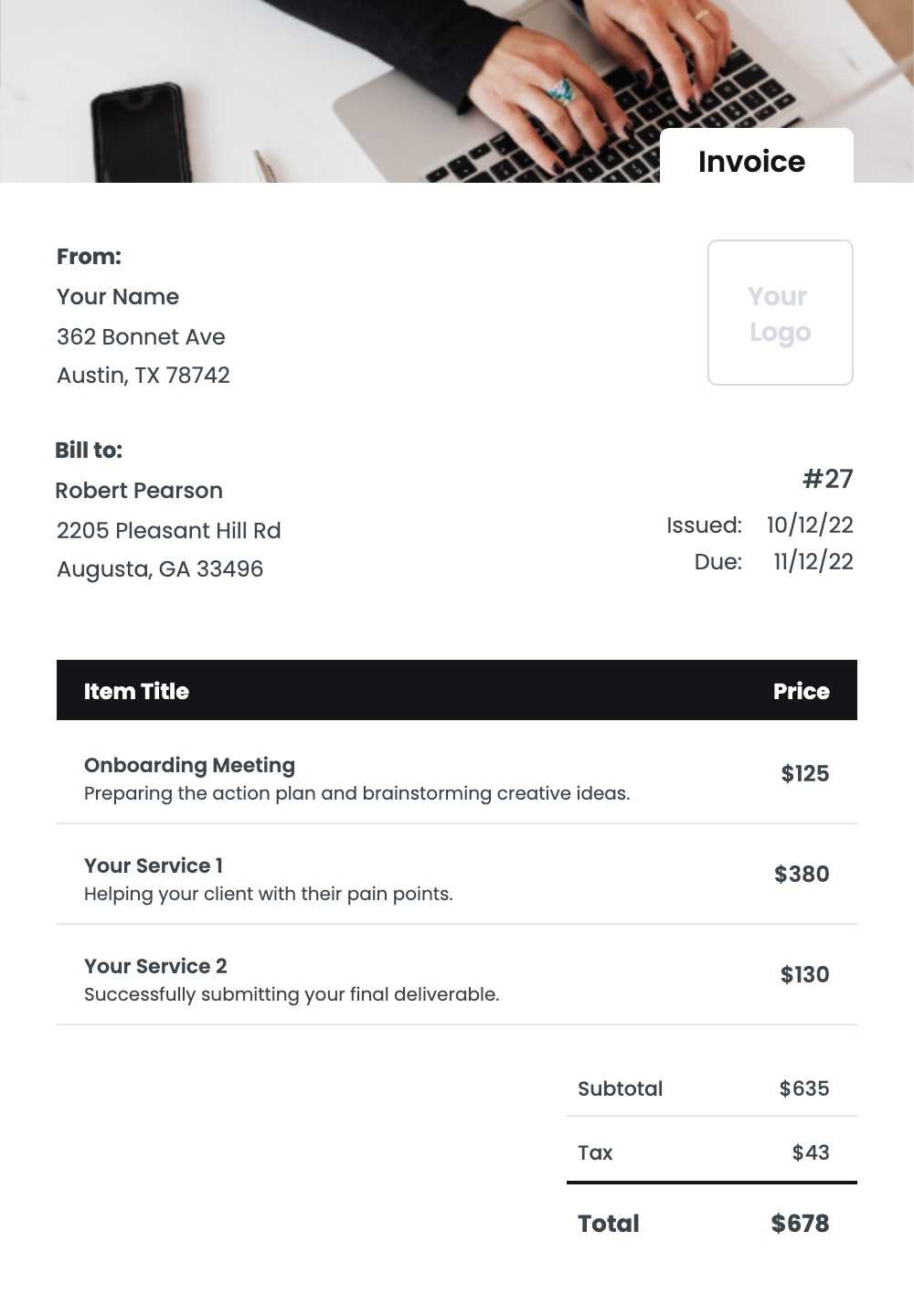 invoice template for sole proprietor