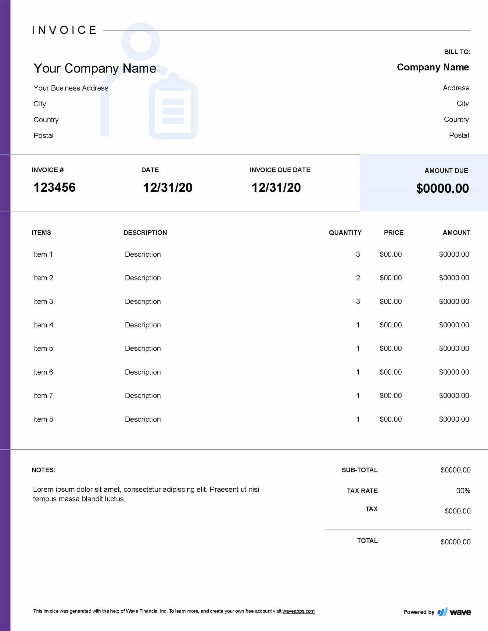 invoice template for sole trader