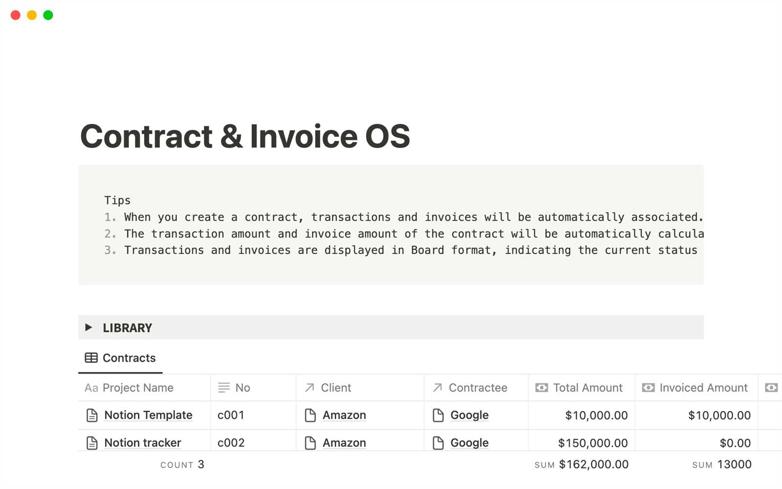 invoice template notion