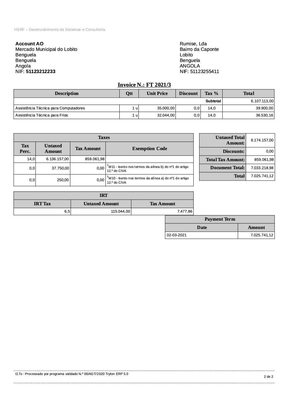 invoice template odt