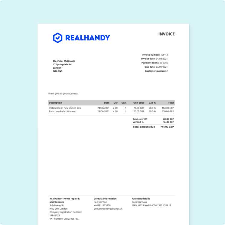 invoice template sole trader