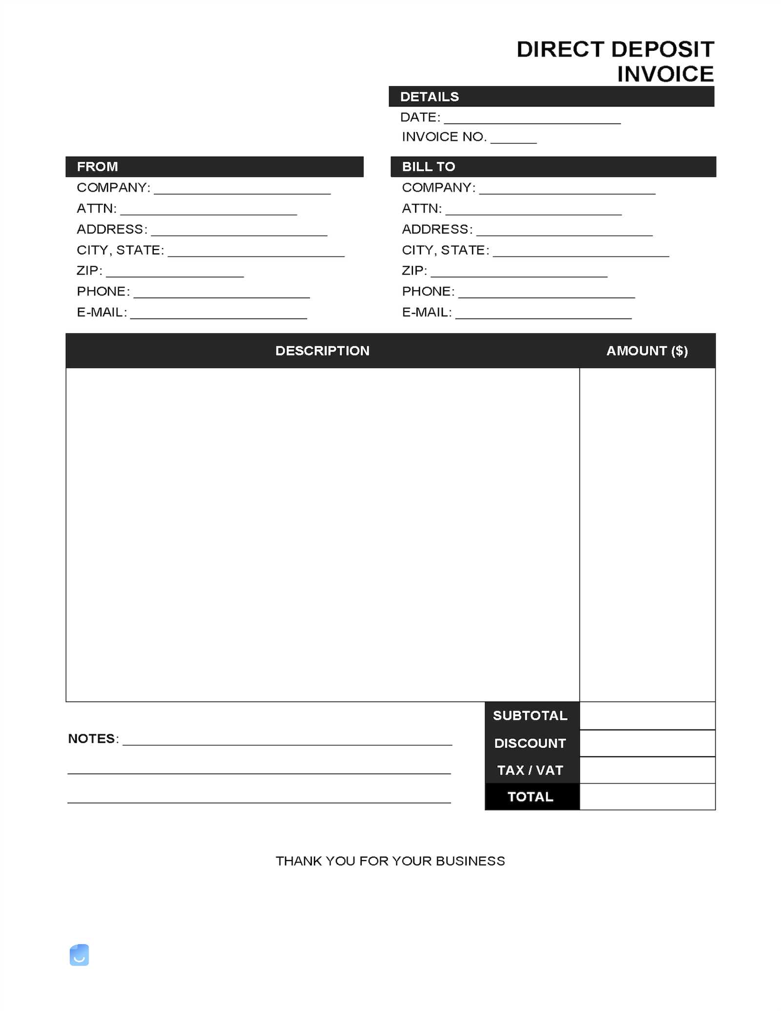 invoice template with deposit