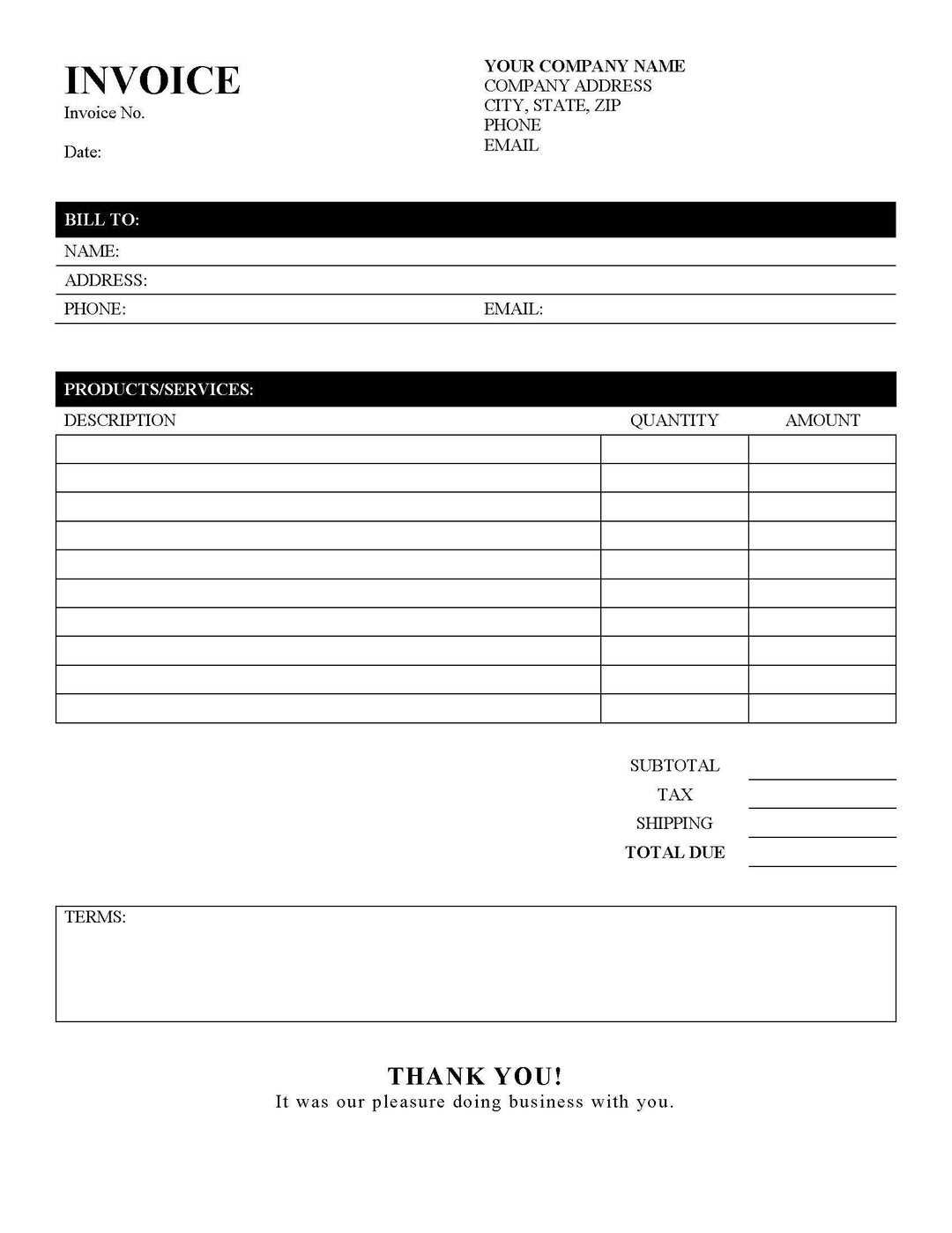 invoice template without tax