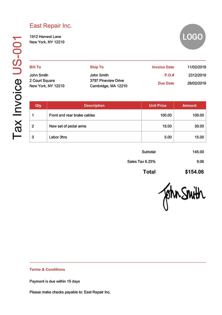 invoice template without tax