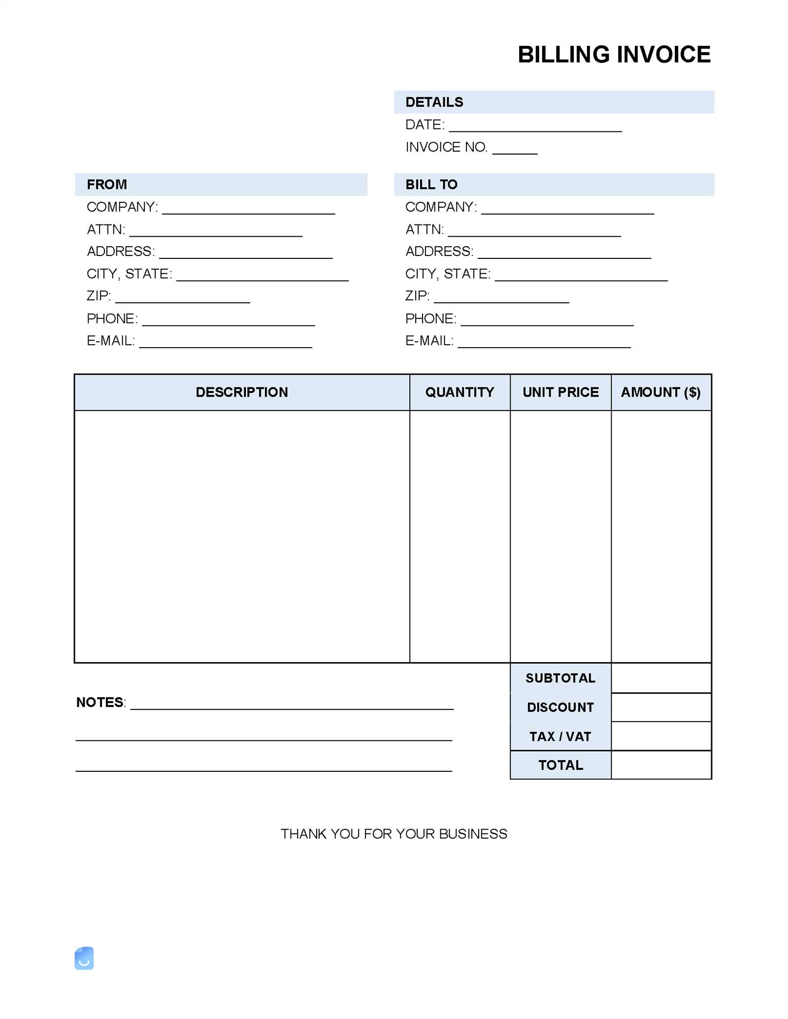 invoice template without tax