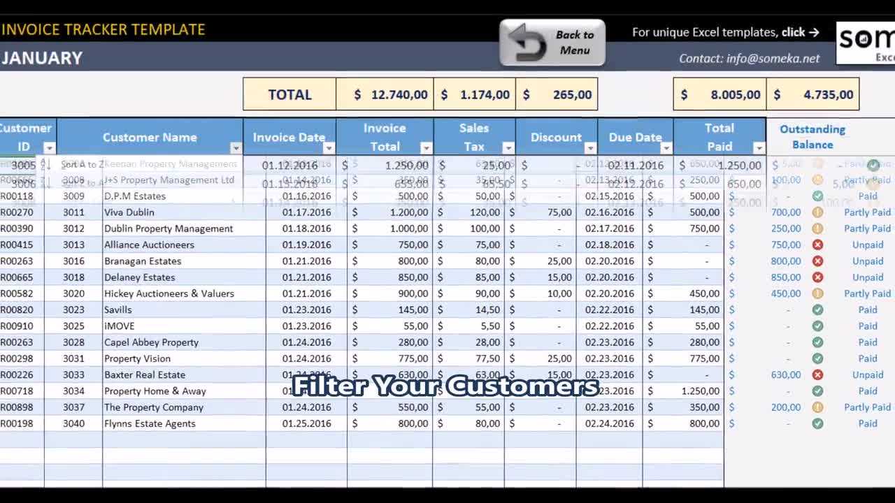 invoice tracking spreadsheet template
