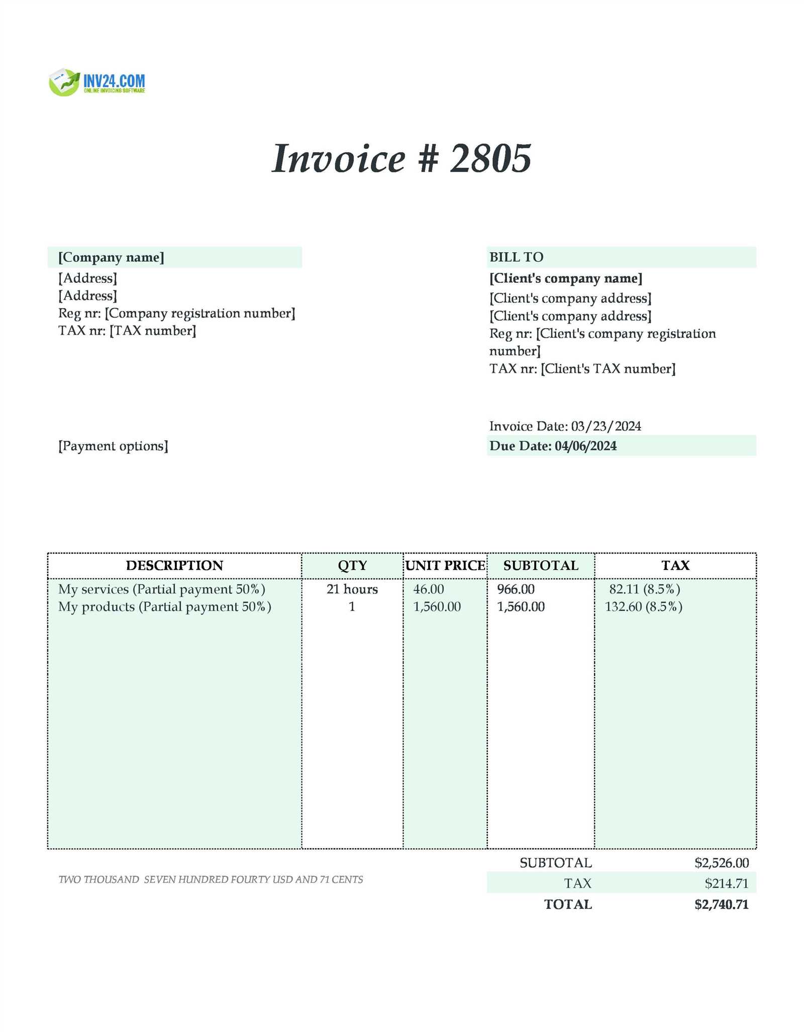 invoice with payment template