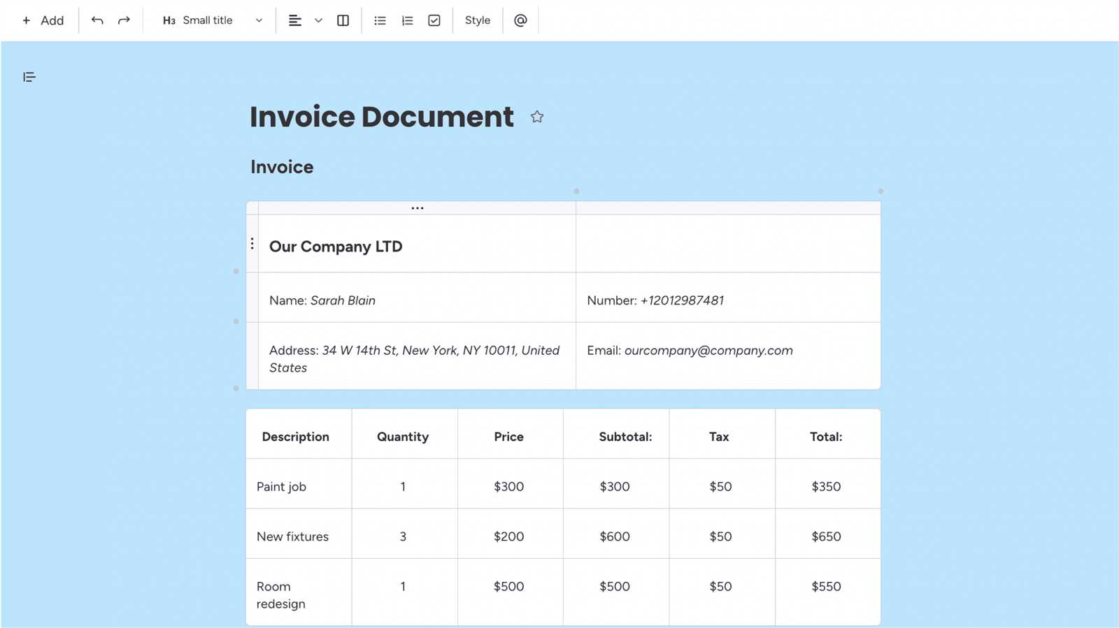 invoice template html css