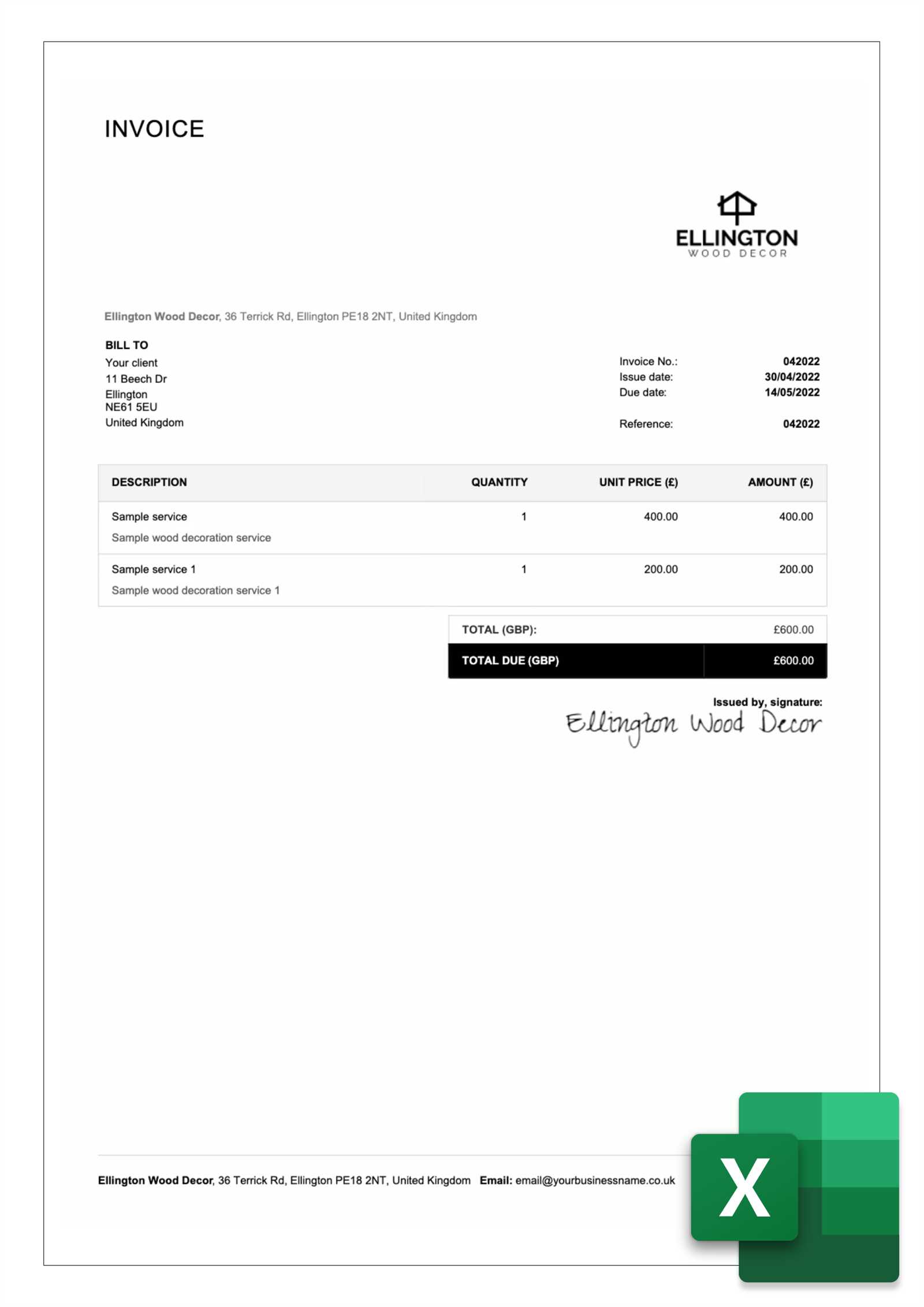 invoice template xls free