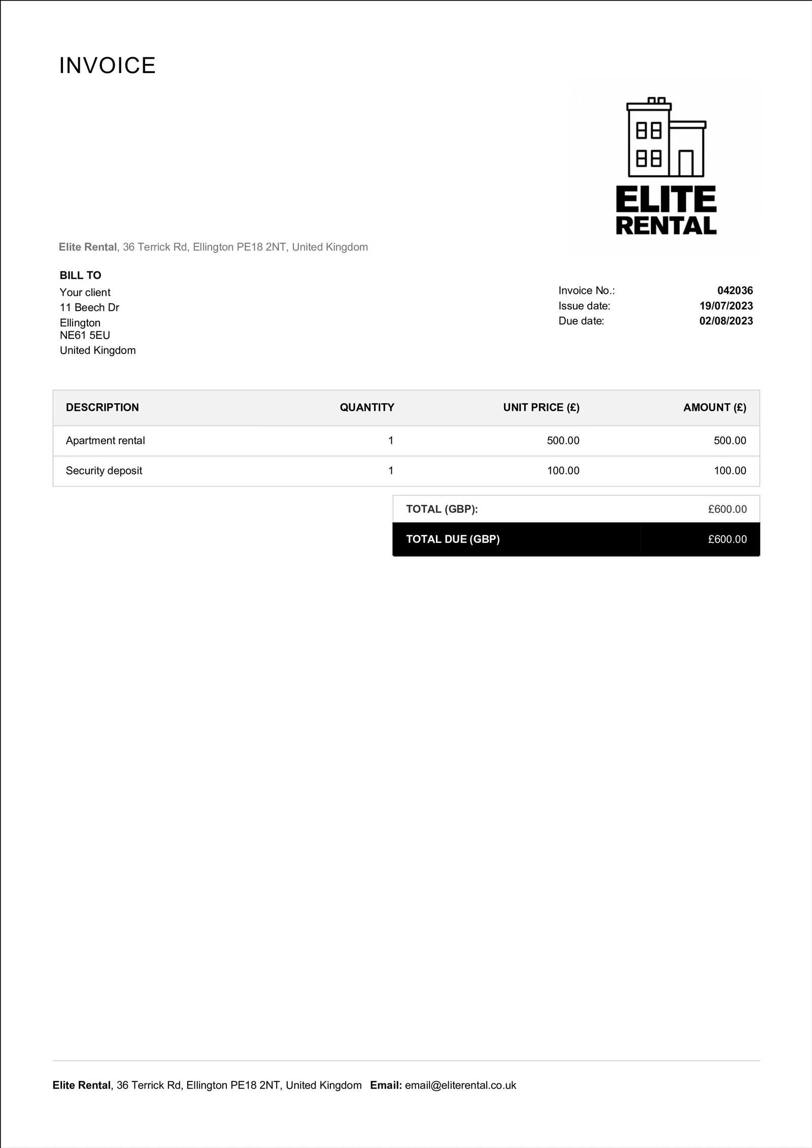 apartment invoice template