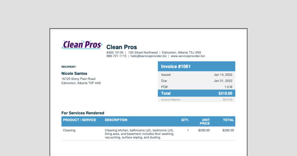 janitorial invoice template