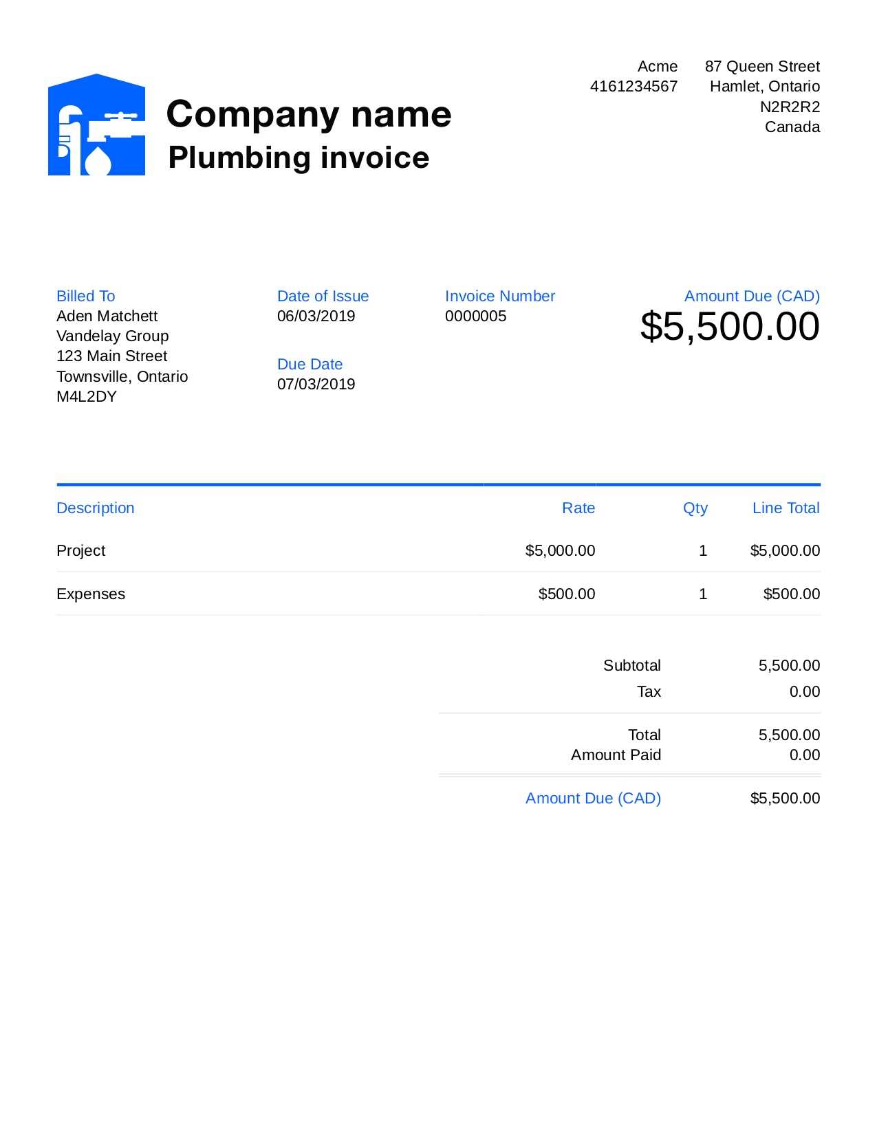 plumbers invoice template free