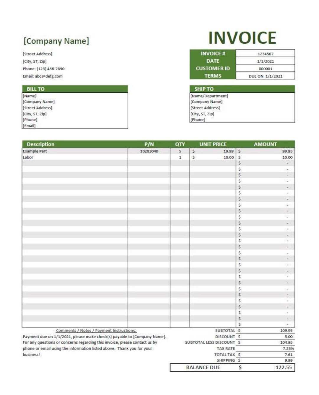 free blank invoice template excel