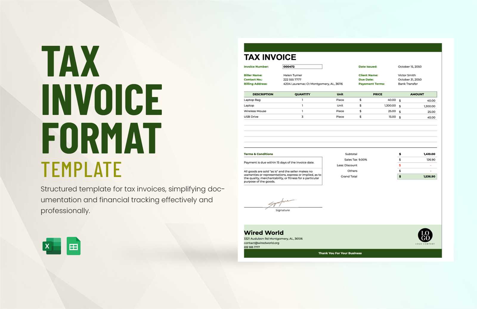 tax invoice template excel free