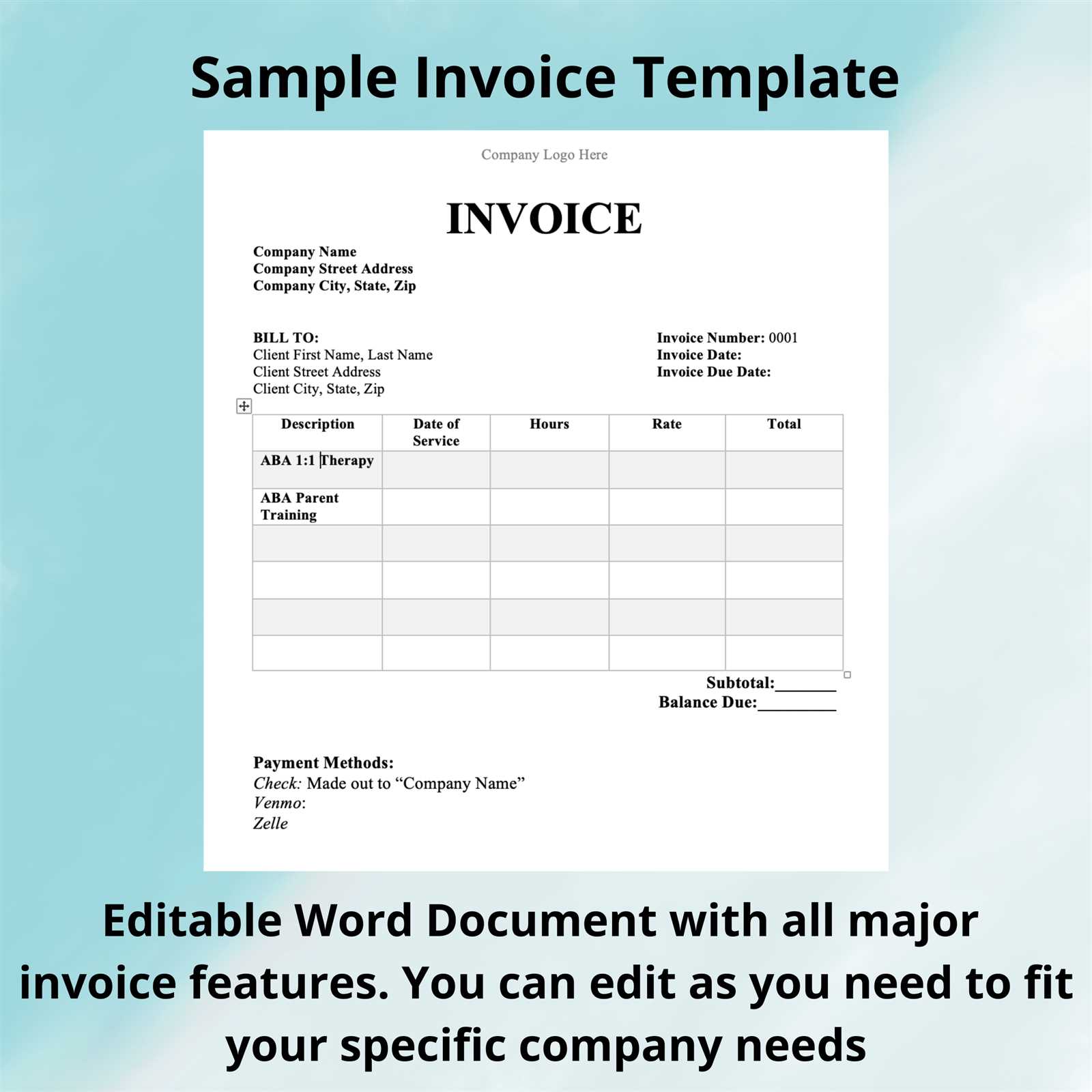 sample of an invoice template
