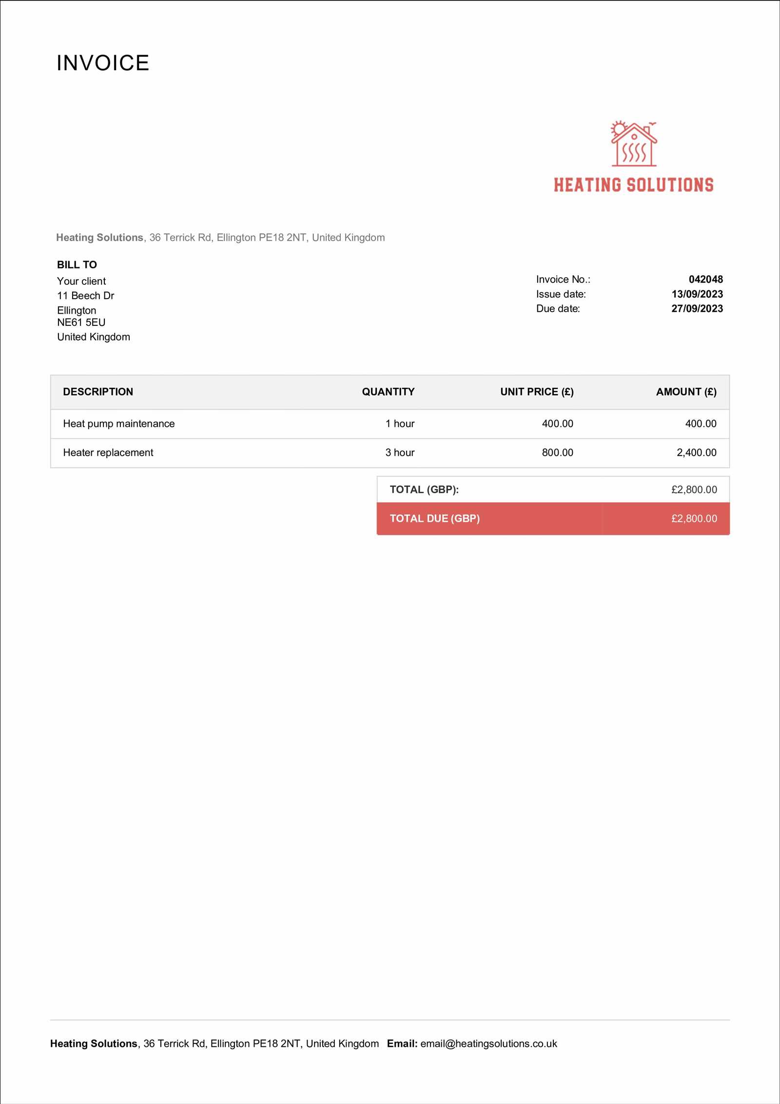 duct cleaning invoice template