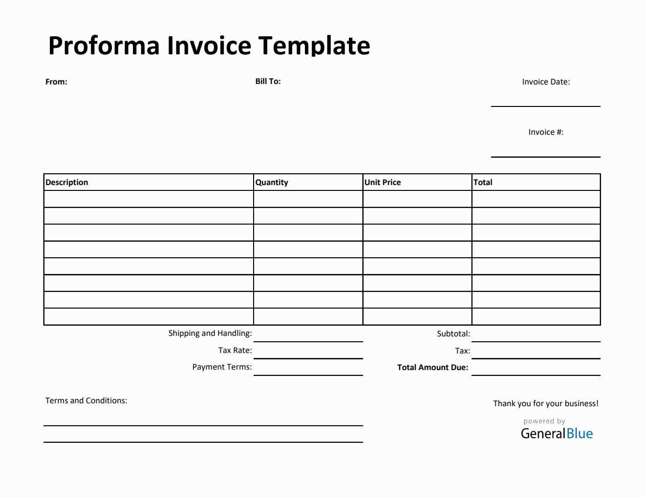 excel proforma invoice template