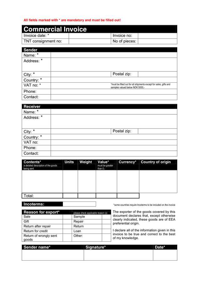 commercial invoice template excel