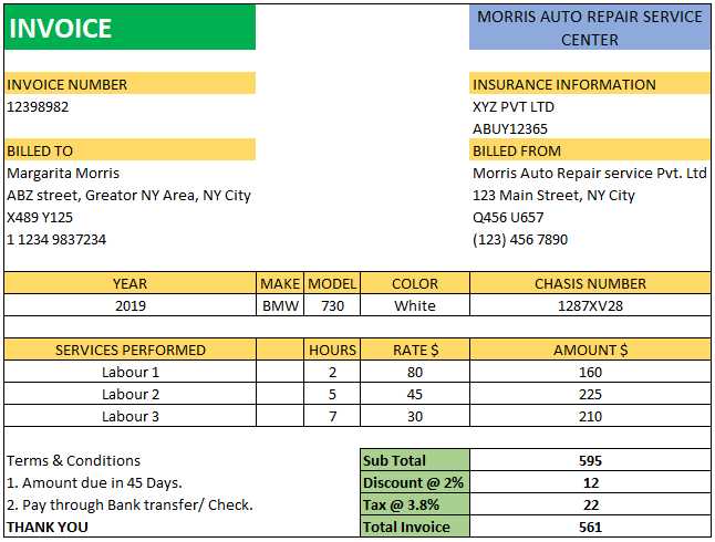 auto repair shop invoice template pdf