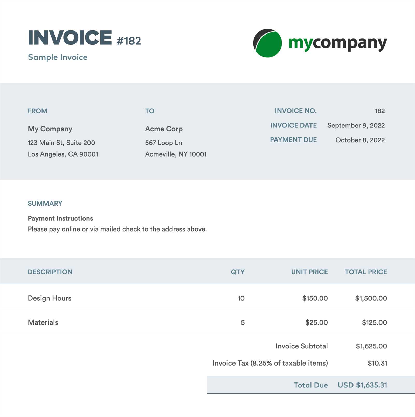 free email invoice template