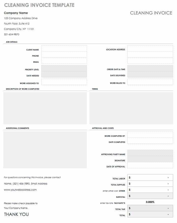 residential cleaning invoice template