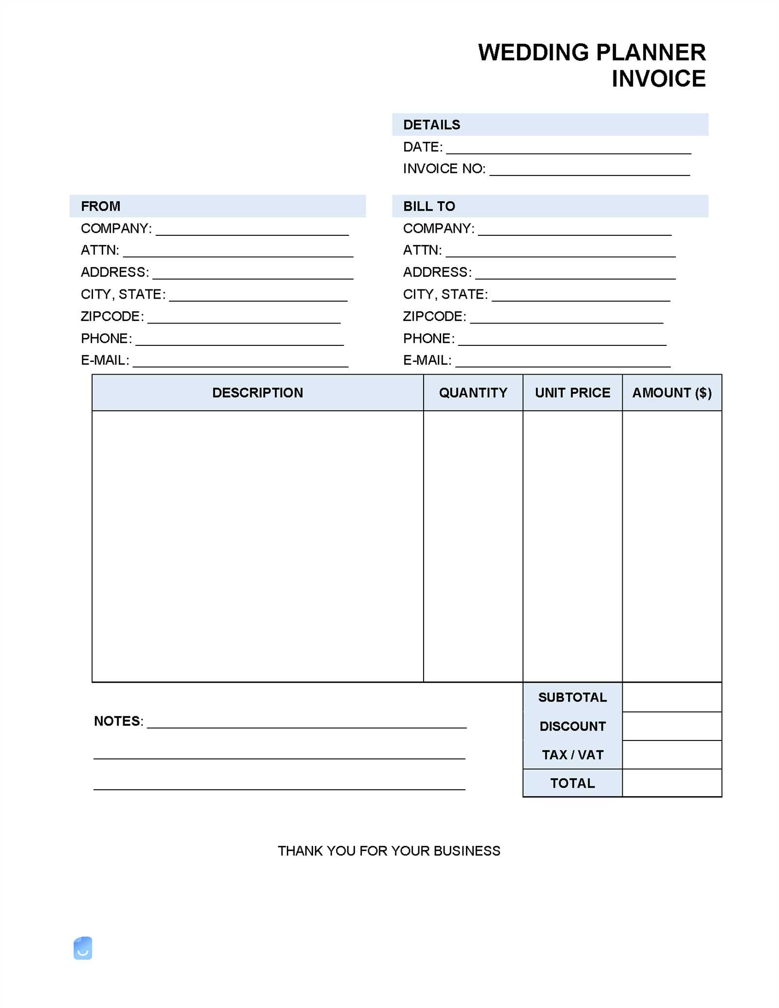 wedding invoice template free