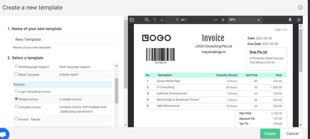 create pdf invoice template