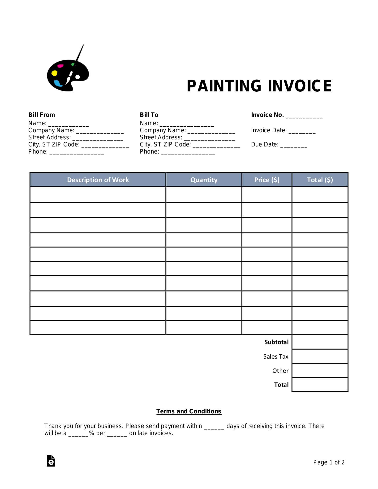 printable downloadable blank invoice template
