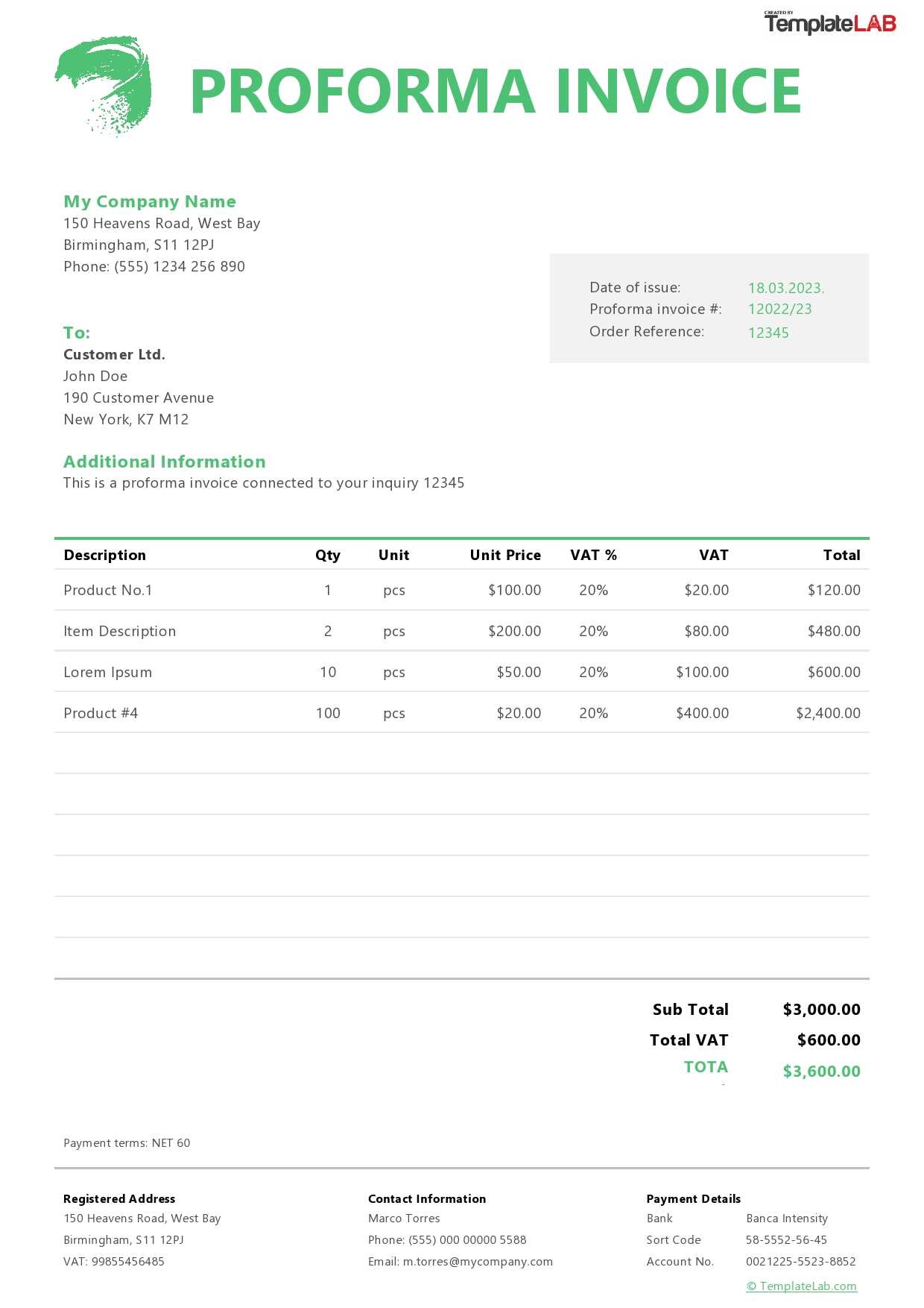 excel proforma invoice template