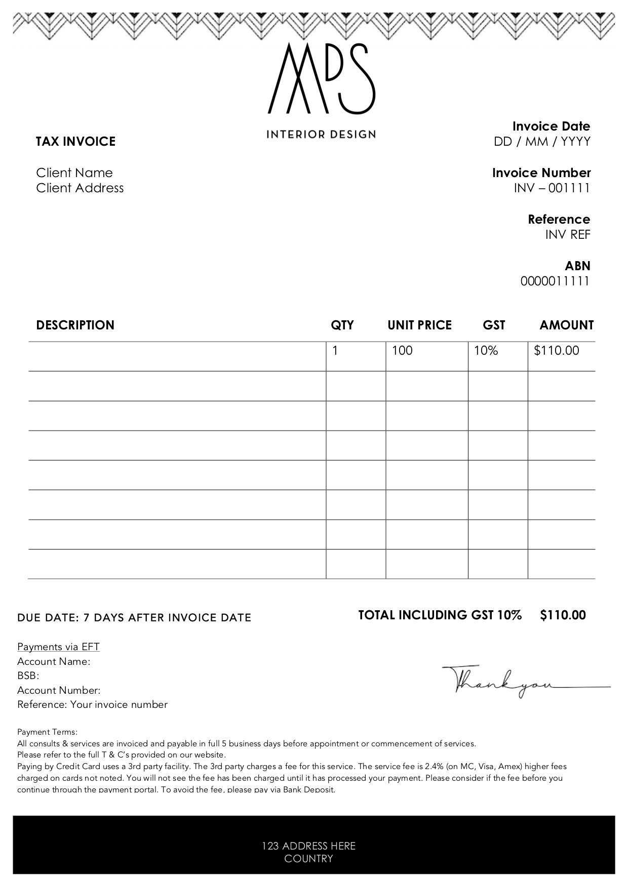 upholstery invoice template