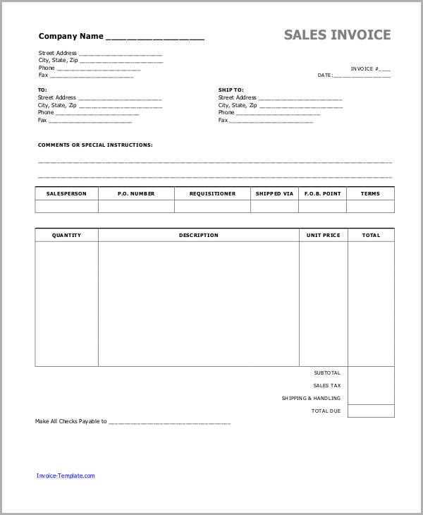 cash payment invoice template