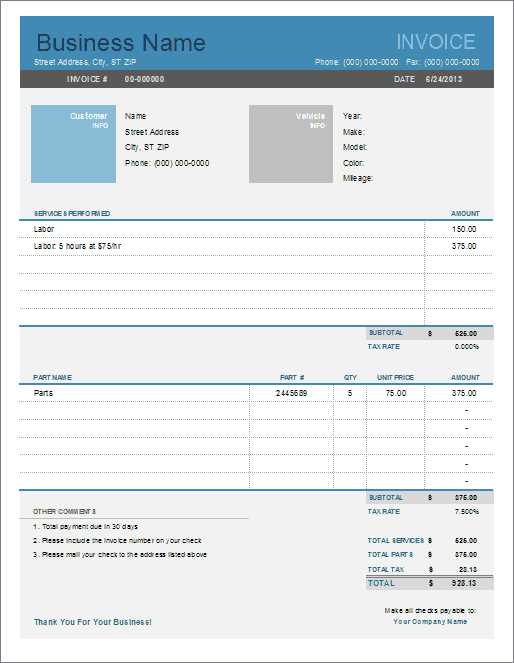 maintenance invoice template