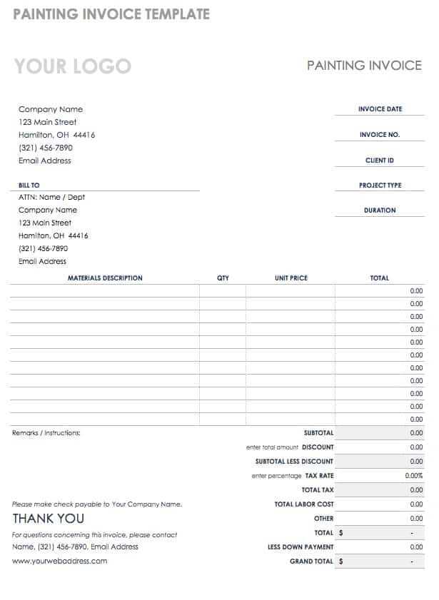 house painting invoice template