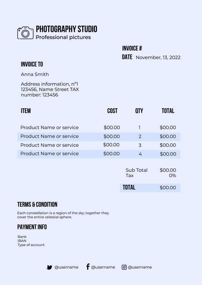 invoice template for photographers