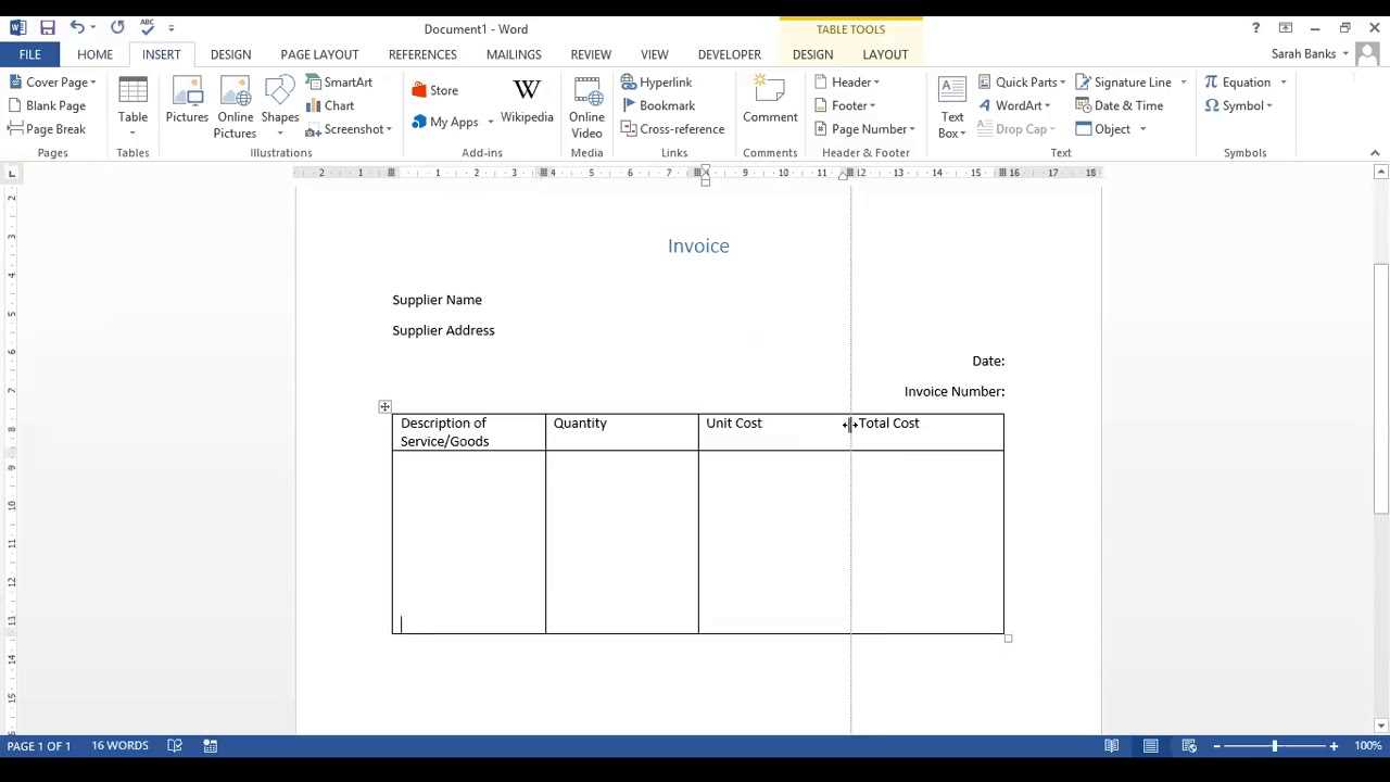 create an invoice template in word