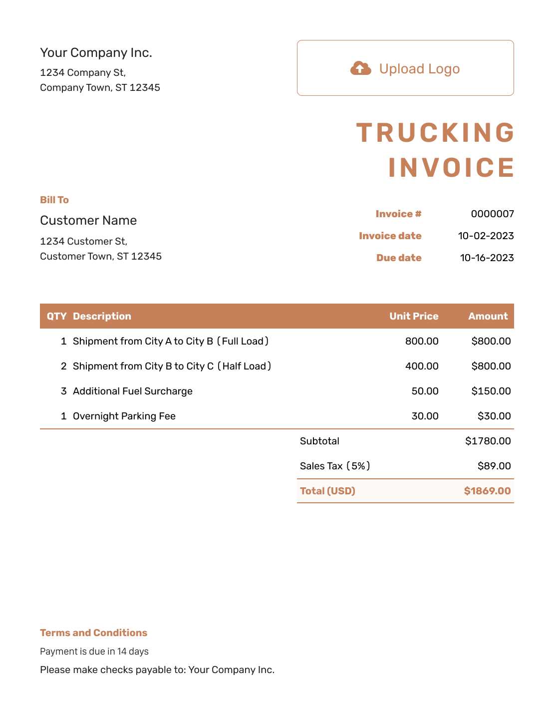 free trucking company invoice template