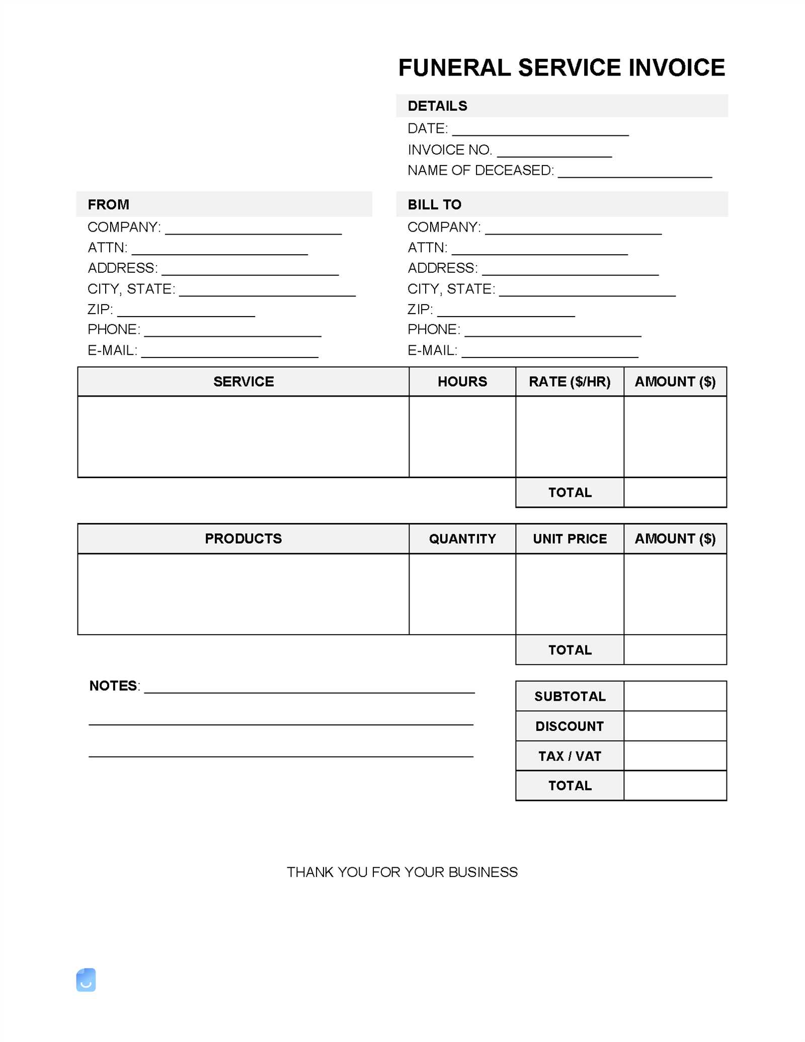 funeral invoice template