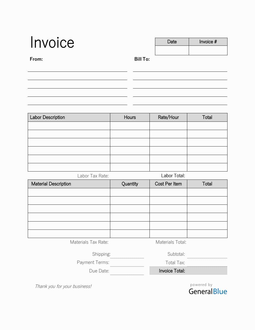 labour invoice template word